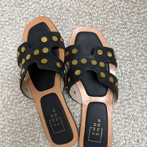 ShuShop Black and Gold Studded Sandals
